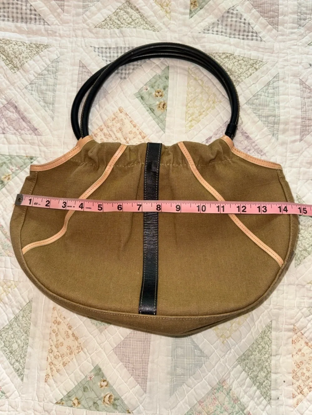 Longchamp Paris Canvas & Leather Tote Bag Made in France Tan Black Bag
